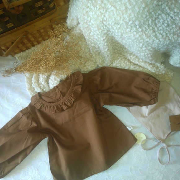 Brown Ruffled Kids Top - Picture 2 of 4